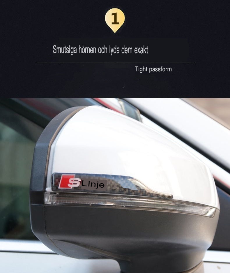 Samolepka na zrcátko z uhlíkových vláken s ochranou proti nárazu a logem