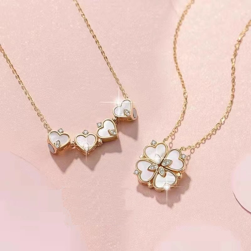 Náhrdelník s mikrosadou perel a zirkonů ve tvaru čtvrt mušle