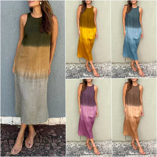 🌸Bavlněné a lněné šaty s dlouhým rukávem a střihem Tie-dye