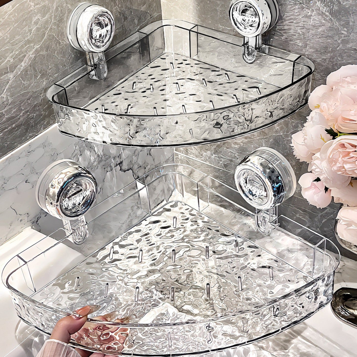 Průhledný nástěnný úložný prostor bez vrtání: Odnímatelný, multifunkční trojúhelníkový a obdélníkový úložný prostor bez vrtání