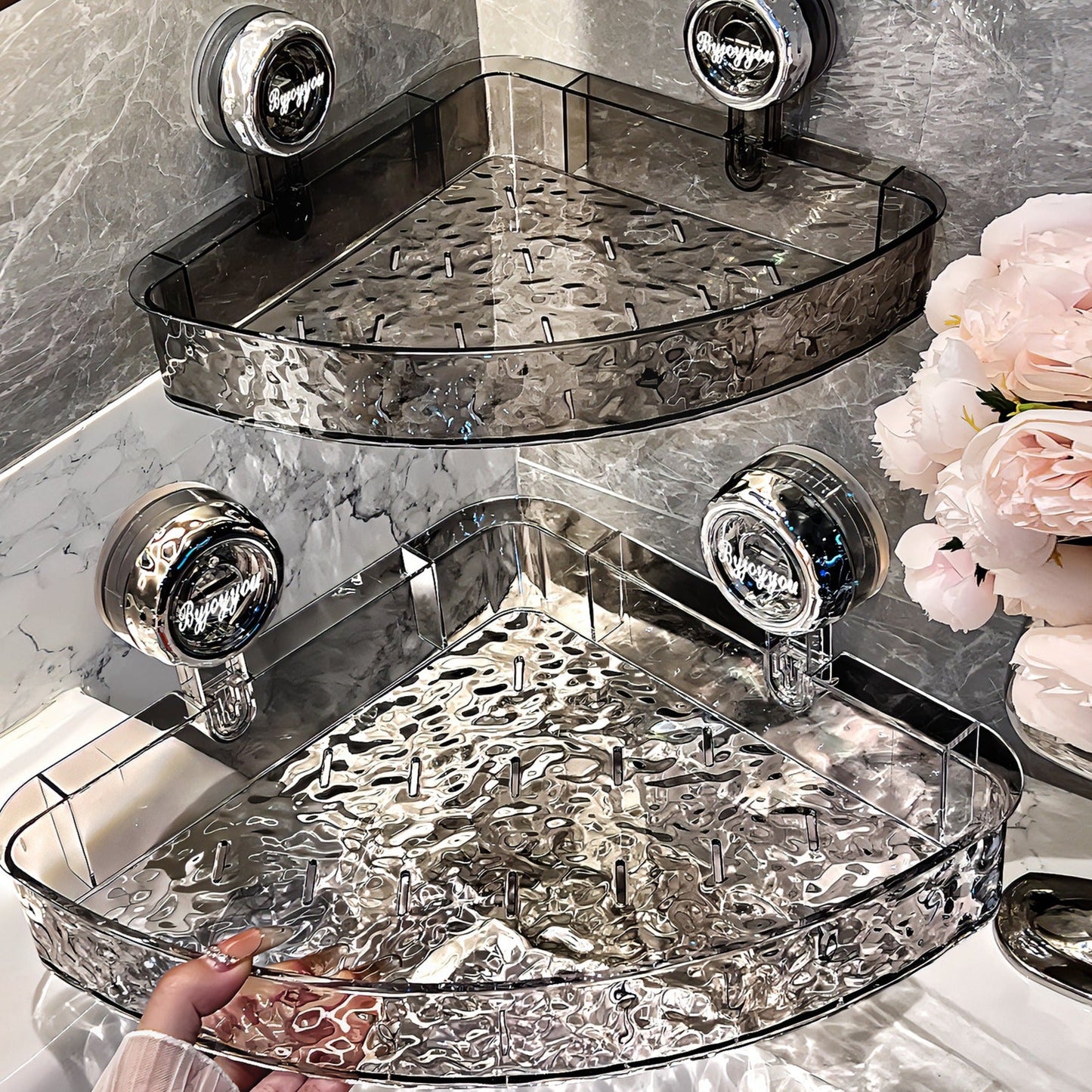 Průhledný nástěnný úložný prostor bez vrtání: Odnímatelný, multifunkční trojúhelníkový a obdélníkový úložný prostor bez vrtání