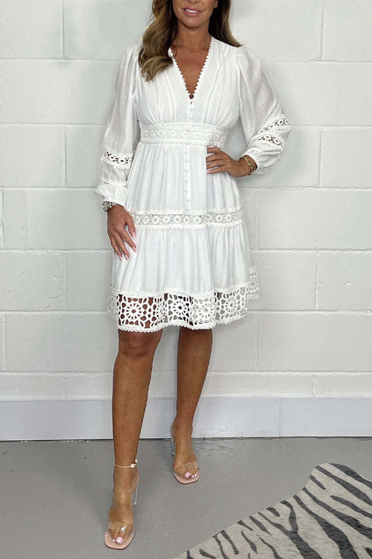 🌸Módní a elegantní krajkové šaty s výstřihem do V