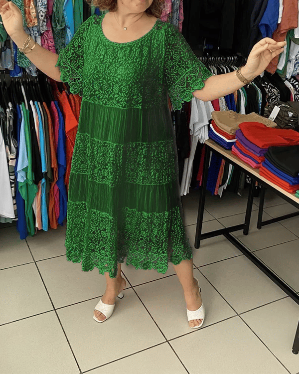 💝Monochromatické korunkové šaty s krátkým rukávem👗