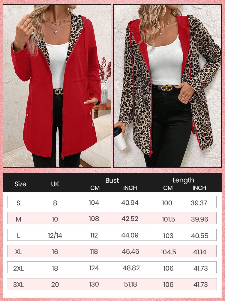 Oboustranný kabát s kapucí a leopardím potiskem