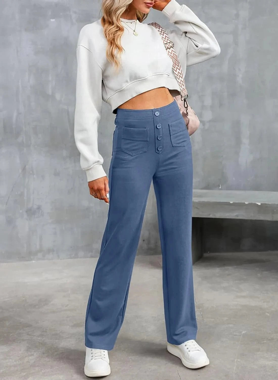 Elastické kalhoty pro volný čas s vysokým pasem