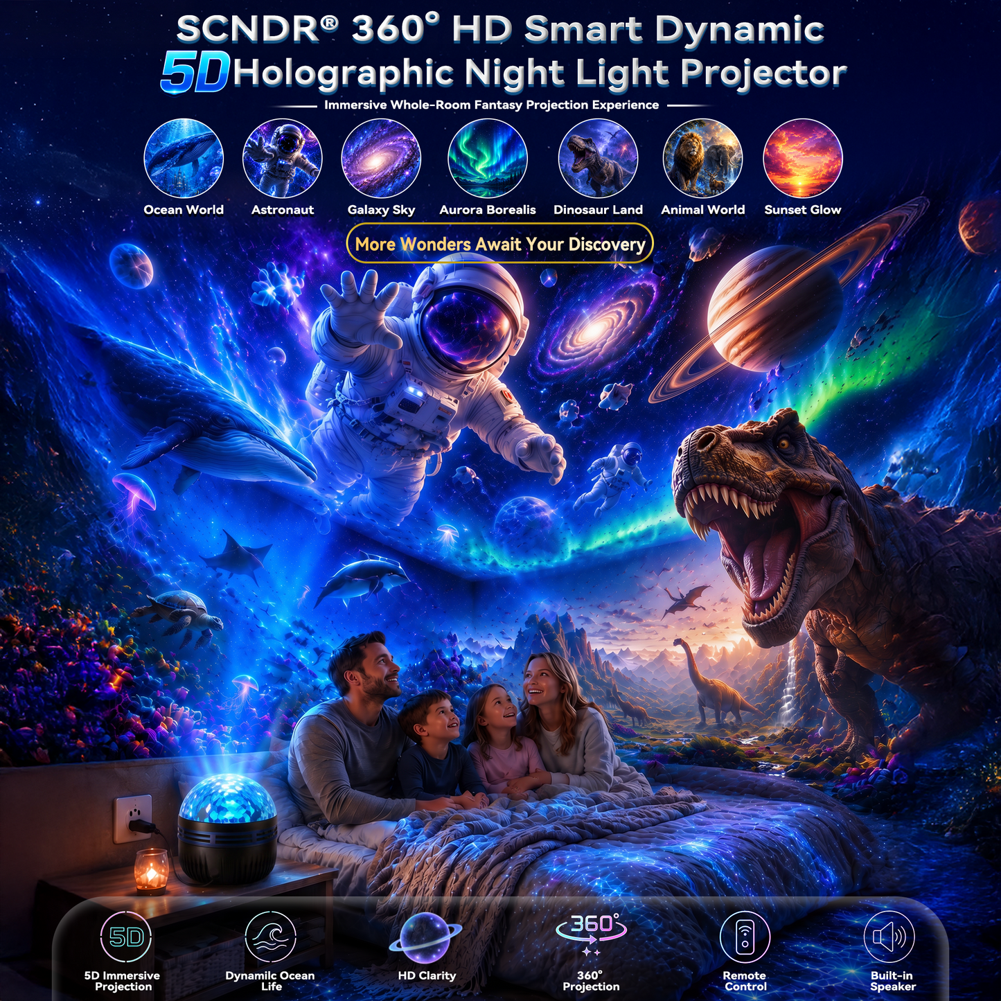 🦖🎁360° chytrý holografický projektor hvězdné oblohy (HD Smart Dynamic 5D)