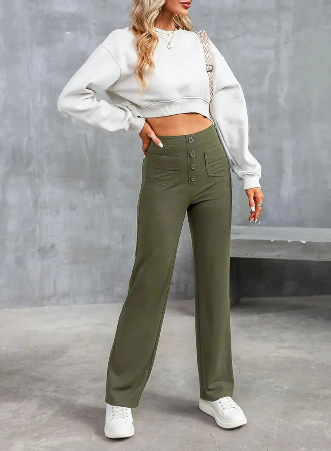 Elastické kalhoty pro volný čas s vysokým pasem