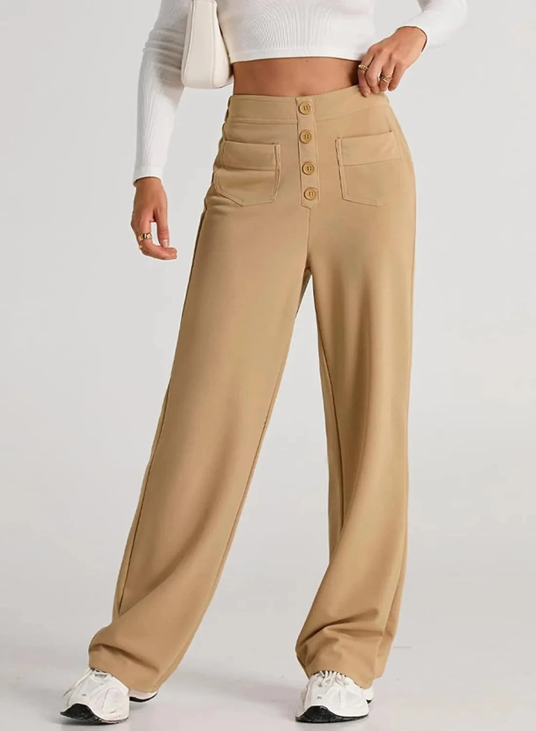 Elastické kalhoty pro volný čas s vysokým pasem