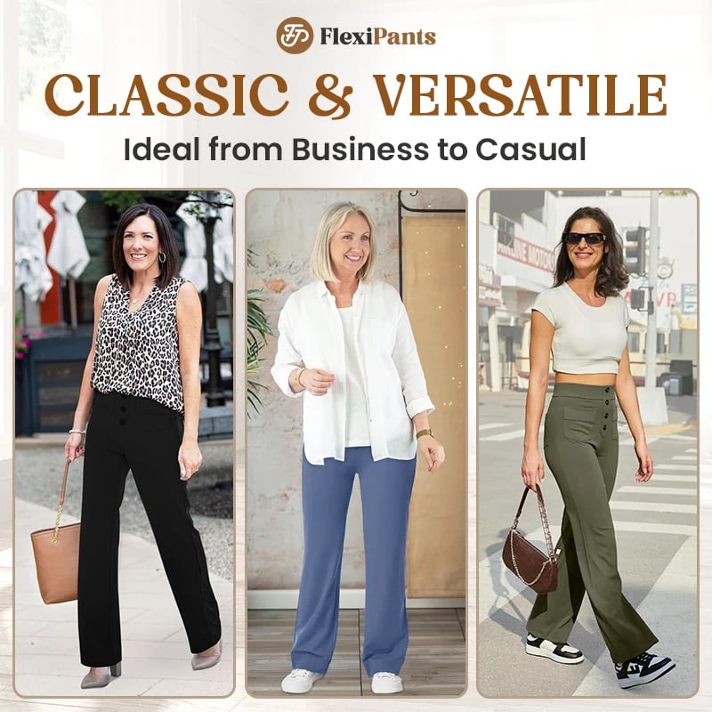 🔥49% SLEVA - 🔥- Dámské strečové kalhoty s vysokým pasem pro volný čas