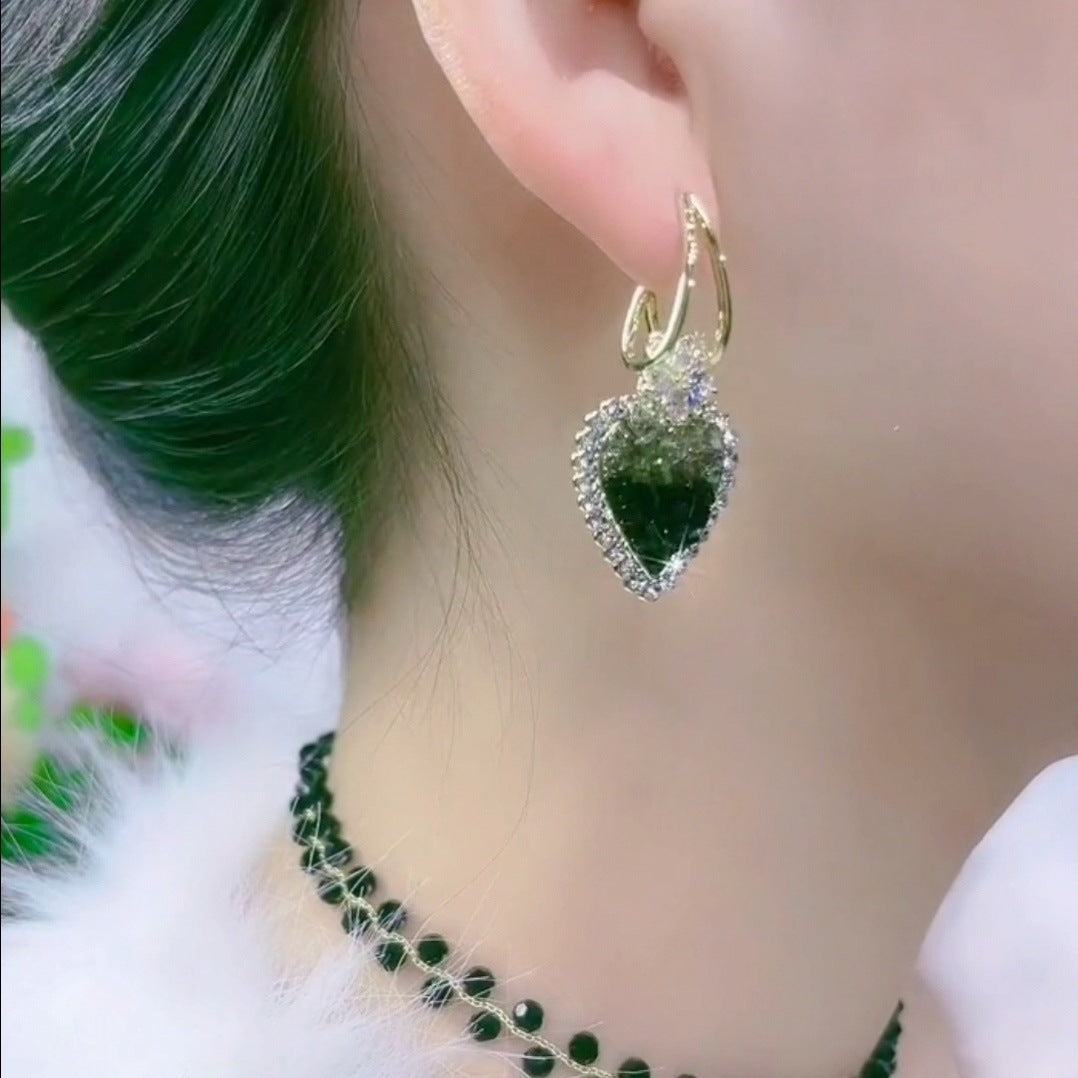 Náušnice zelené křišťálové srdce