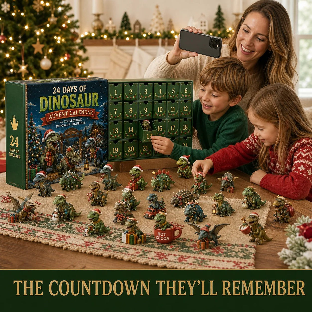 ✨24 Days of Dinosaur Christmas Advent Calendar – 24 Collectible Dino Figurines & Holiday Surprises