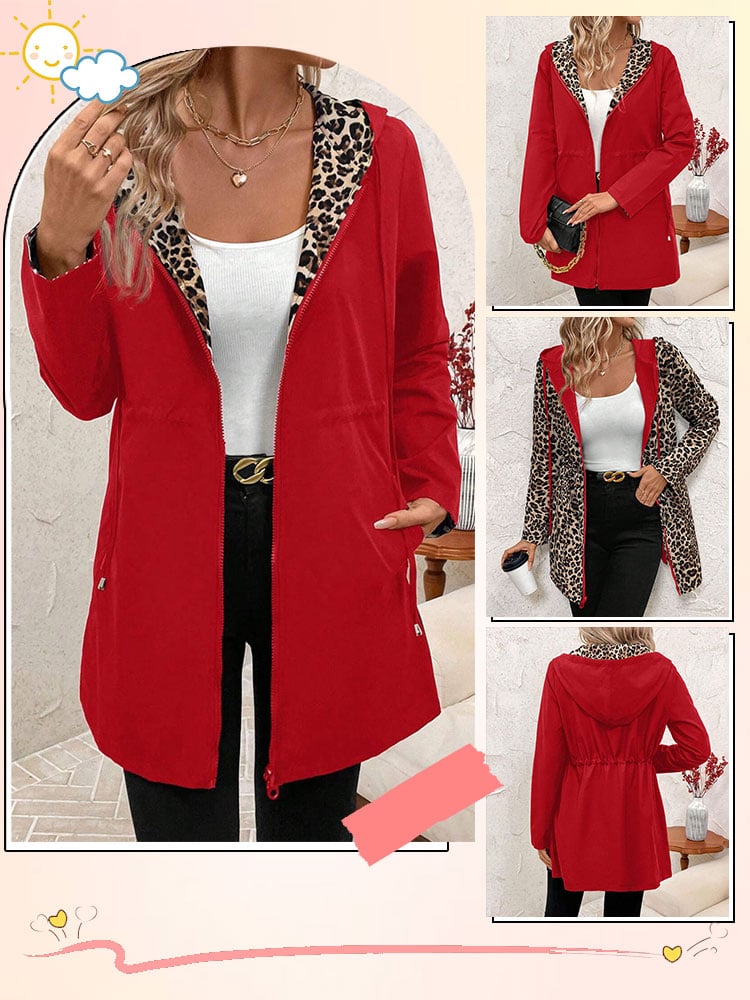 Oboustranný kabát s kapucí a leopardím potiskem