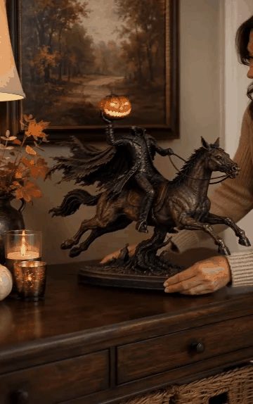 LED figurka Půlnoční honička Bezhlavý jezdec – Halloweenská dekorace