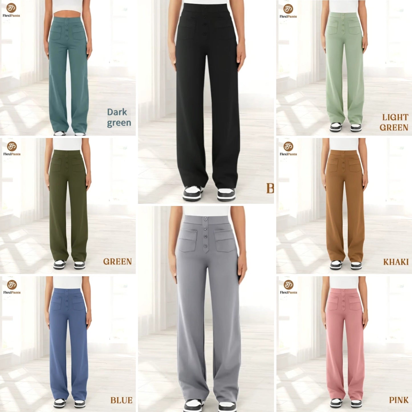 🔥49% SLEVA - 🔥- Dámské strečové kalhoty s vysokým pasem pro volný čas