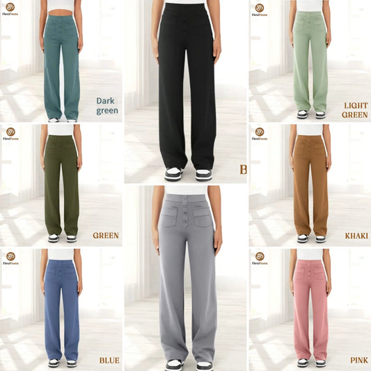 🔥49% SLEVA - 🔥- Dámské strečové kalhoty s vysokým pasem pro volný čas