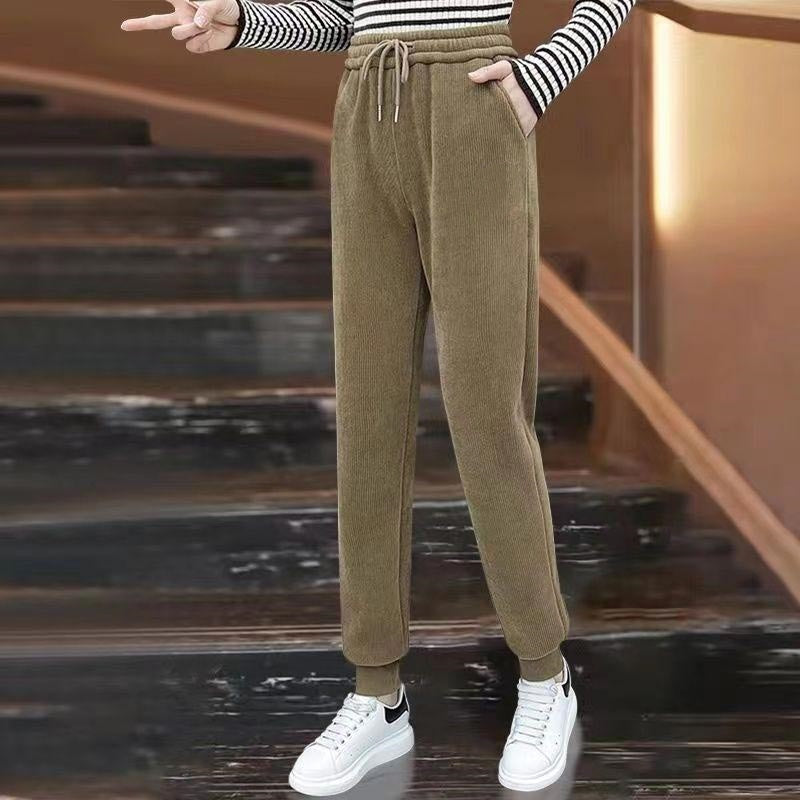 🔥Žhavý zimní výprodej🔥 Dámské teplé plyšové manšestrové kalhoty