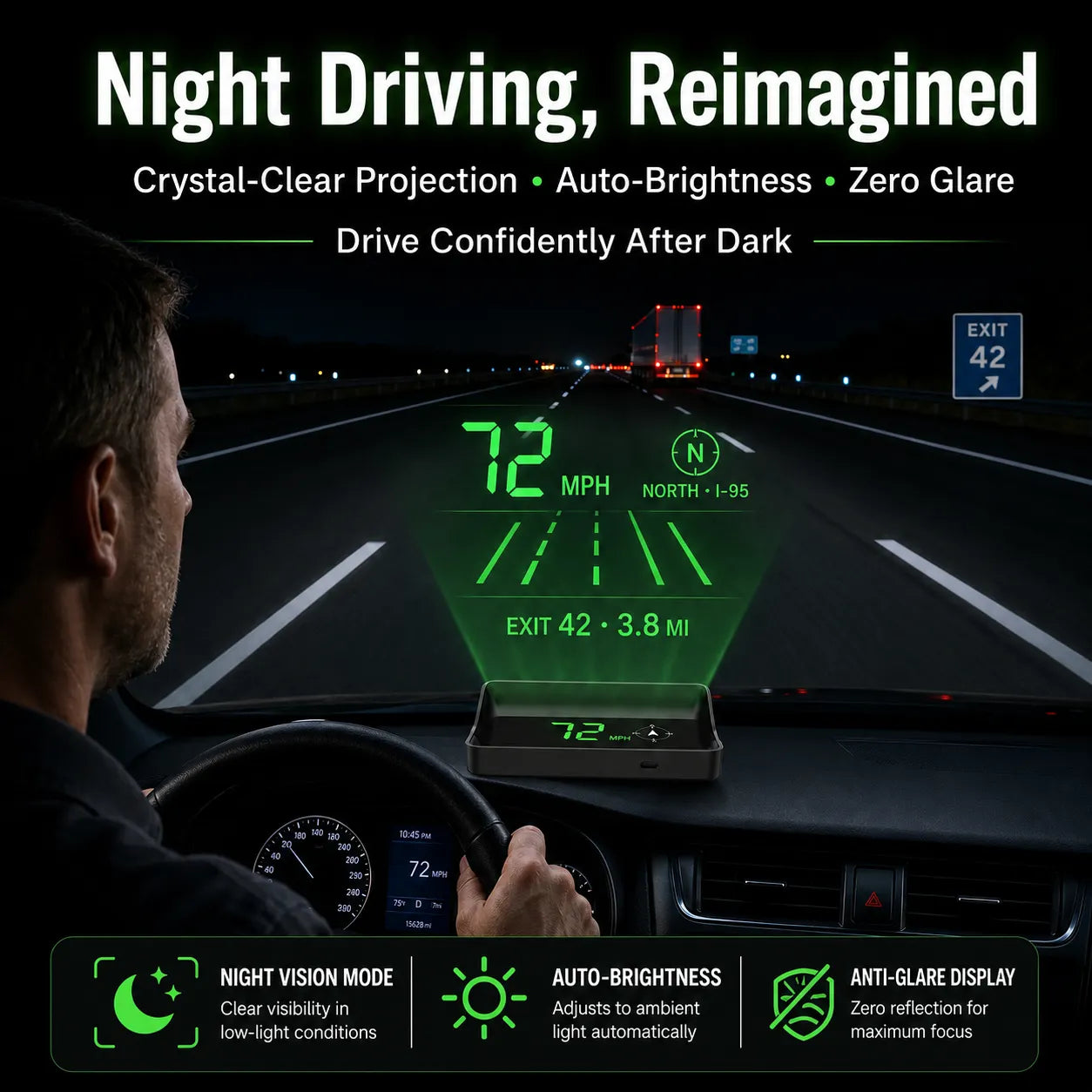 Digitální rychloměr do auta s head-up displejem (HUD) a GPS navigací