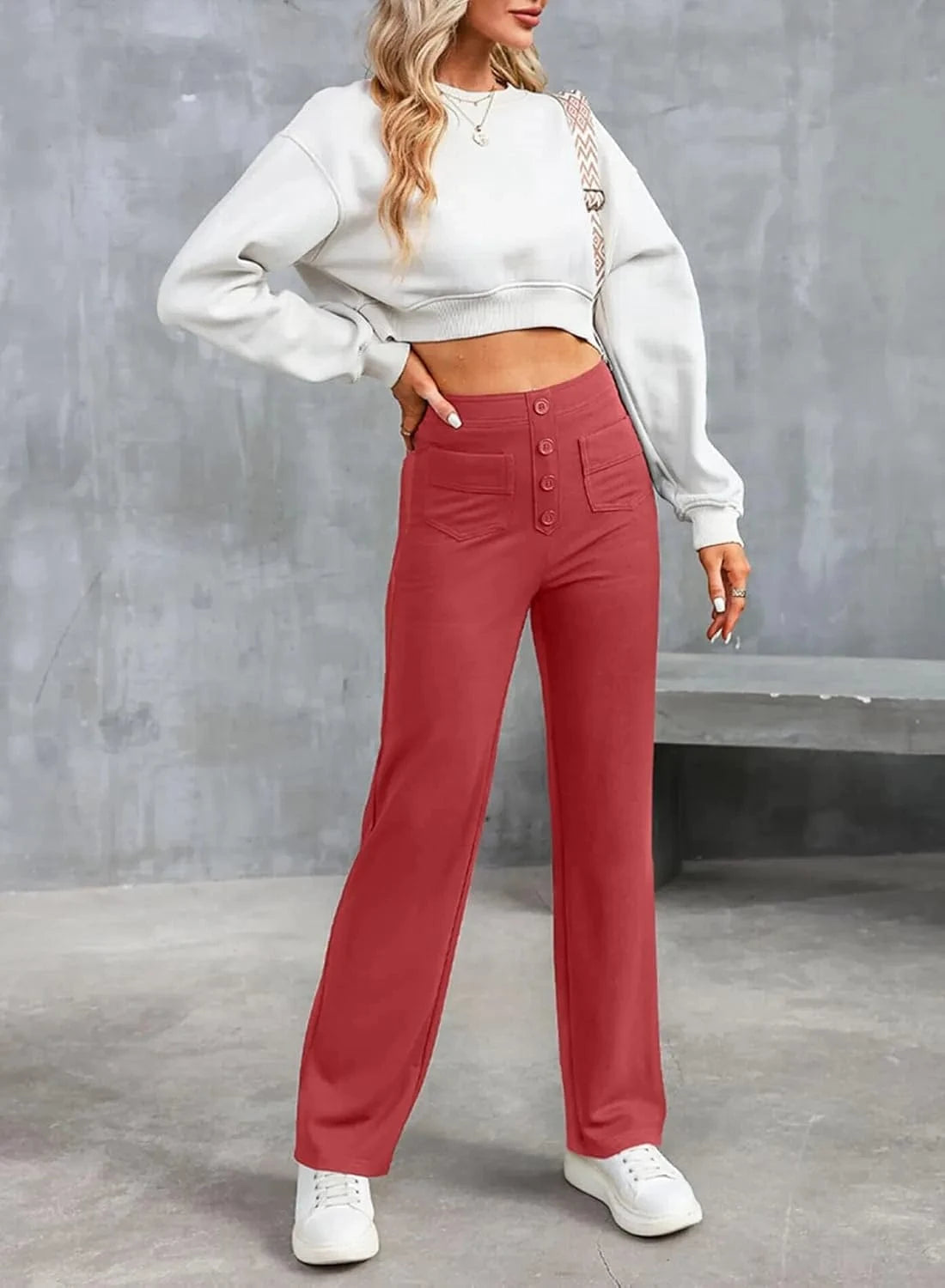 Elastické kalhoty pro volný čas s vysokým pasem