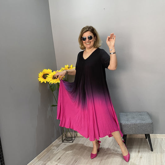 👗 Italské ležérní maxi šaty s gradientní barvou-TAB