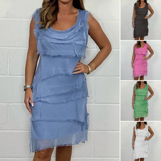 💕Nový žhavý výprodej 💕 Šifonová sukně bez rukávů se syrovým lemem-TAB