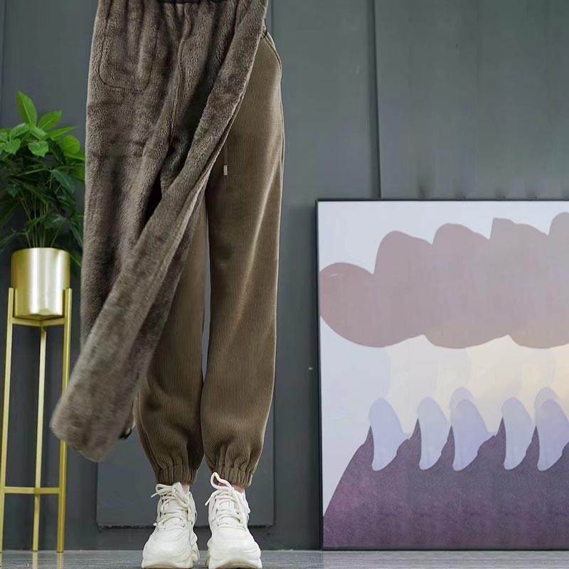 🔥Žhavý zimní výprodej🔥 Dámské teplé plyšové manšestrové kalhoty