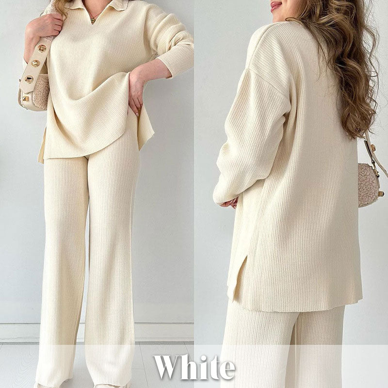 🔥Podzimní-zimní dvoudílný pletený set se špičatým výstřihem🎁