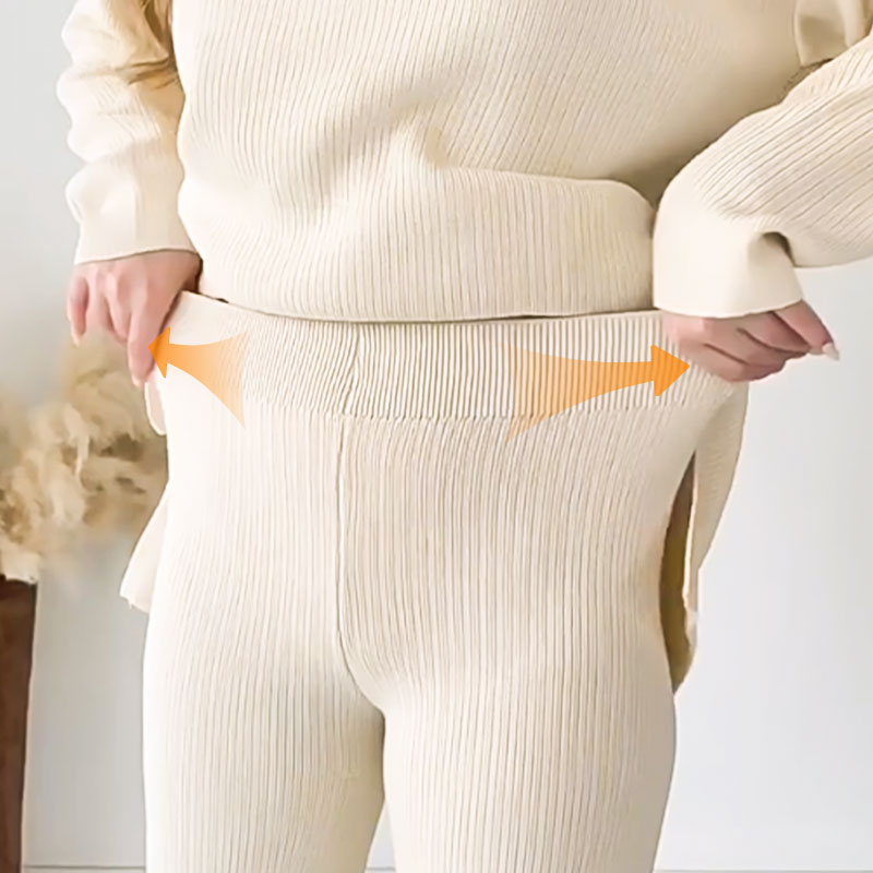 🔥Podzimní-zimní dvoudílný pletený set se špičatým výstřihem🎁