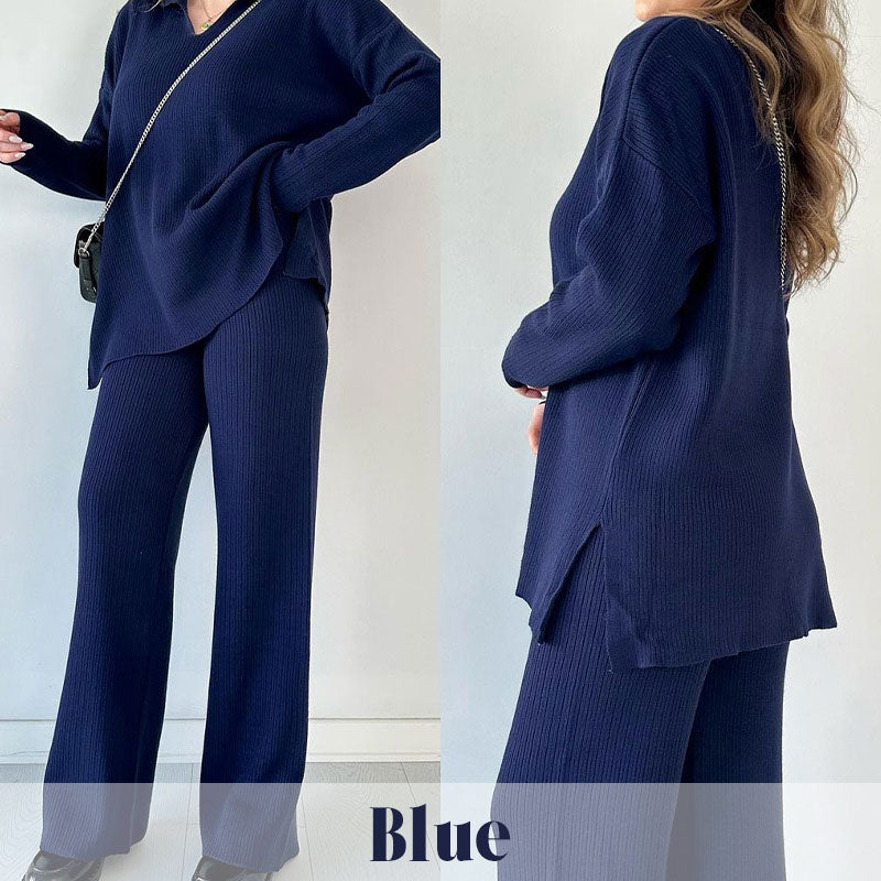 🔥Podzimní-zimní dvoudílný pletený set se špičatým výstřihem🎁