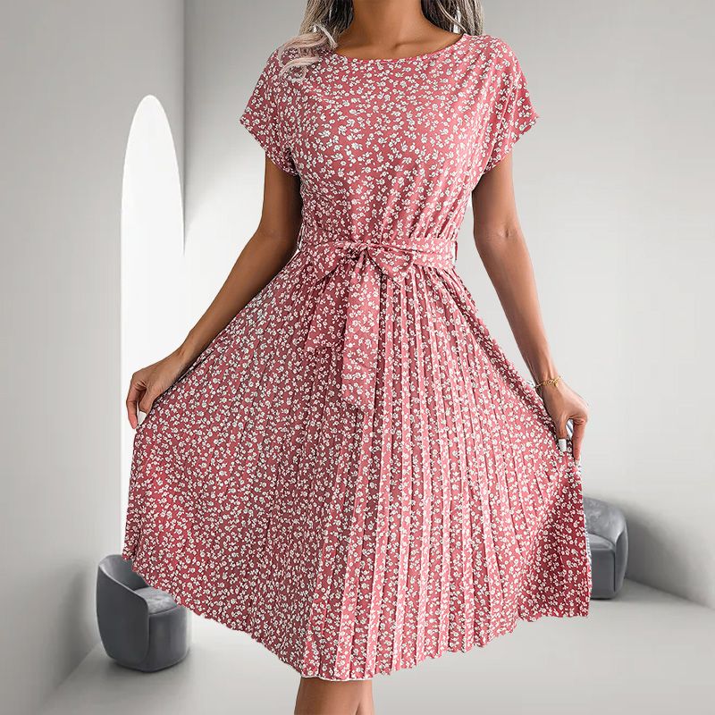 🎁Výprodej horkého léta 2025🎁 Dámské květinové plisované šaty s krátkým rukávem👗 (6 barev s kapsami)