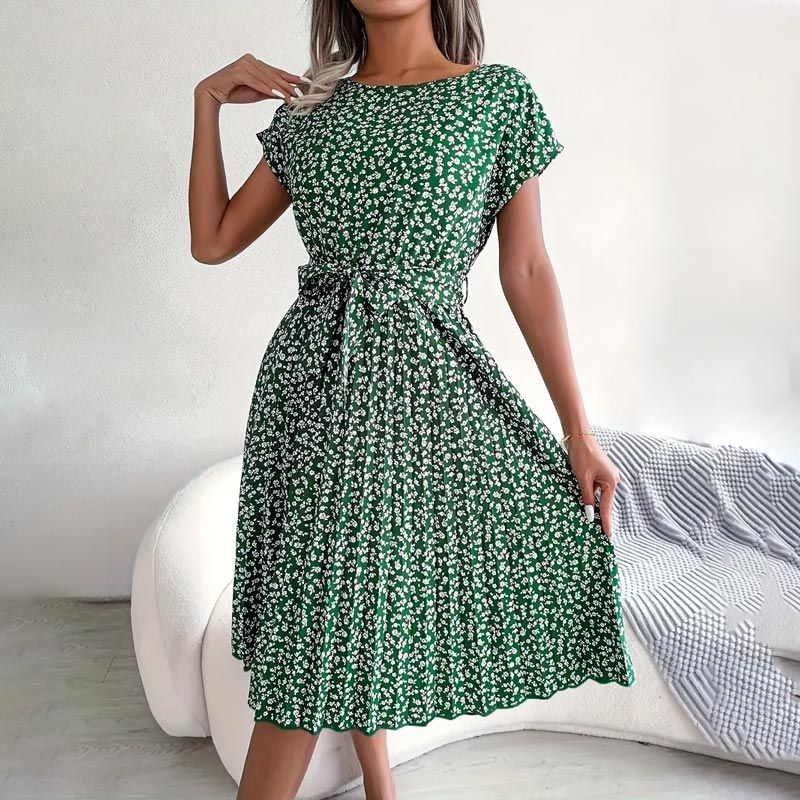 🎁Výprodej horkého léta 2025🎁 Dámské květinové plisované šaty s krátkým rukávem👗 (6 barev s kapsami)