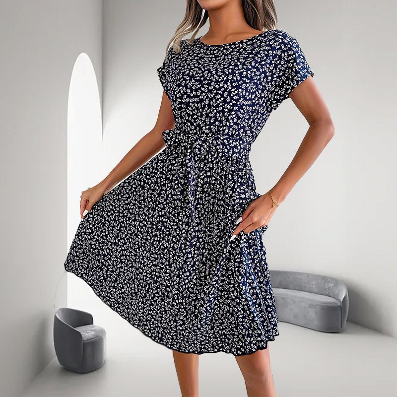 🎁Výprodej horkého léta 2025🎁 Dámské květinové plisované šaty s krátkým rukávem👗 (6 barev s kapsami)