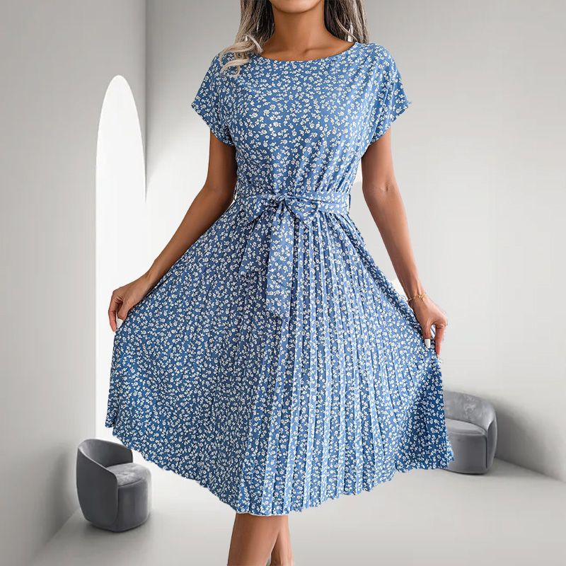 🎁Výprodej horkého léta 2025🎁 Dámské květinové plisované šaty s krátkým rukávem👗 (6 barev s kapsami)