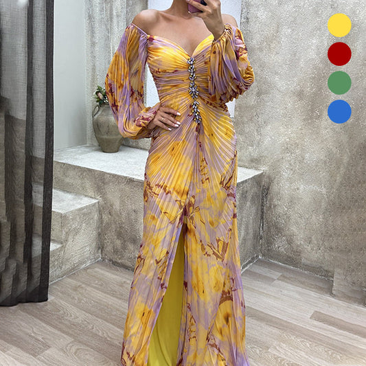 ✨【Zhublující kouzelník】Dámské šaty bez ramínek✨ | Atraktivní design bez ramínek | Plisované detaily | Výstřih s rozparkem, pohodlné dlouhé rukávy