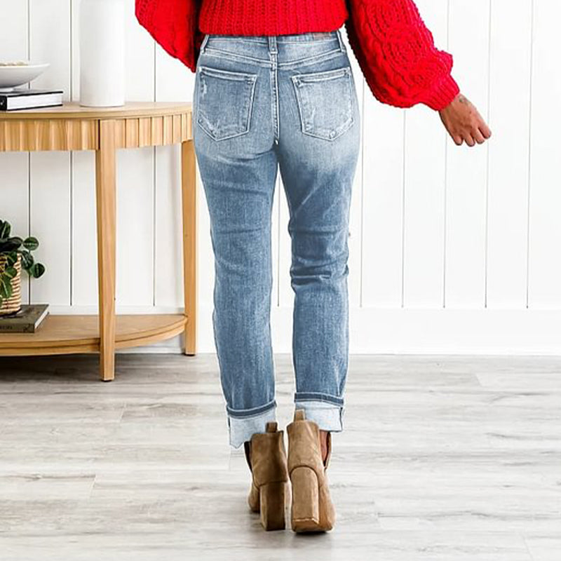 🔥Hot summer sale ✨ Bavlněné roztřepené dámské džíny zvedající boky.