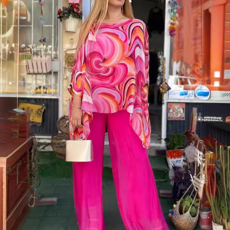 【🎊Stylový a elegantní】💞Dámský barevný šifonový letní 2dílný set
