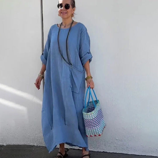 💕Dlouhé patchworkové šaty z bavlny a lnu