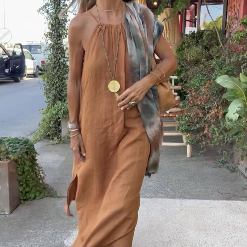 💃Jednobarevné, volné, prodyšné šaty s ramínky💛