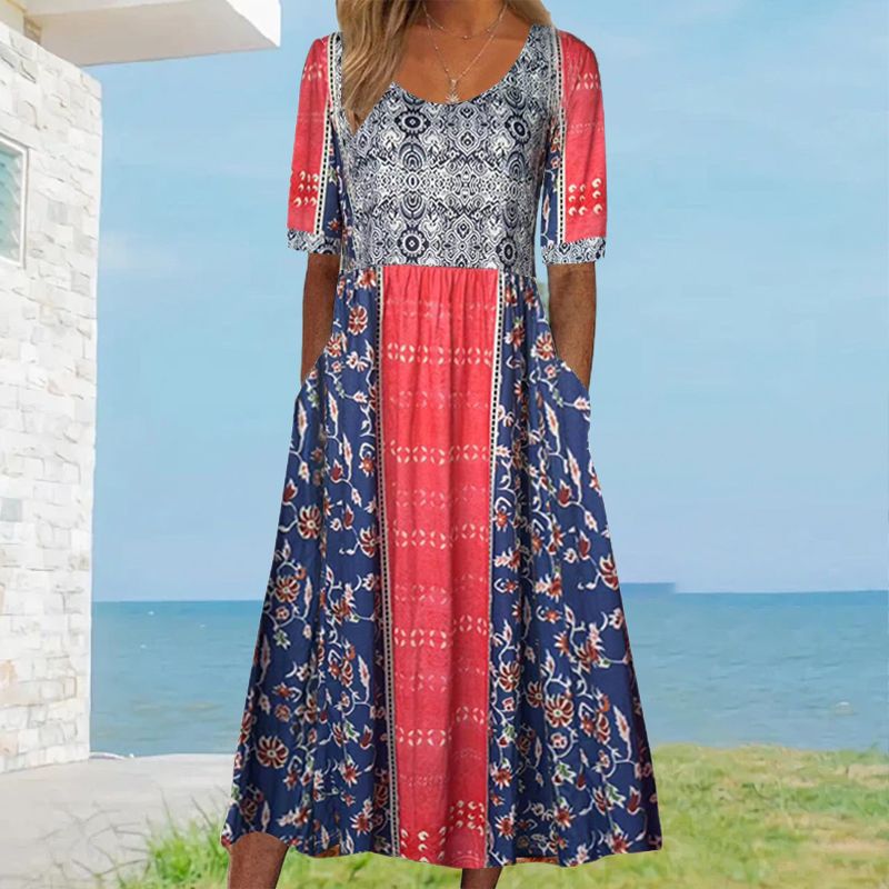 🌸 Elegantní dámské šaty s boho potiskem
