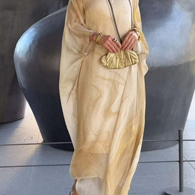 🔥horký výprodej🔥Elegantní šifonové šaty s mramorovým potiskem