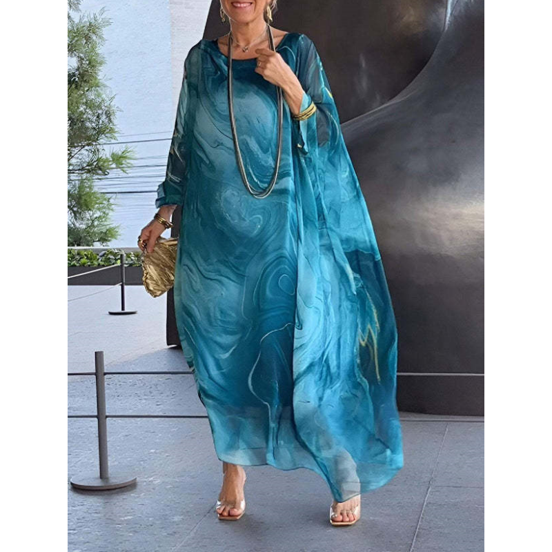 🔥horký výprodej🔥Elegantní šifonové šaty s mramorovým potiskem