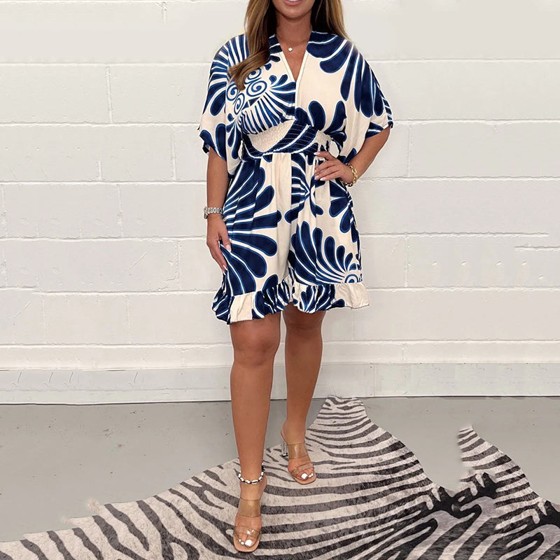 🔥Nové bestsellery 🔥Dámský krátký overal s rostlinným potiskem-TAB