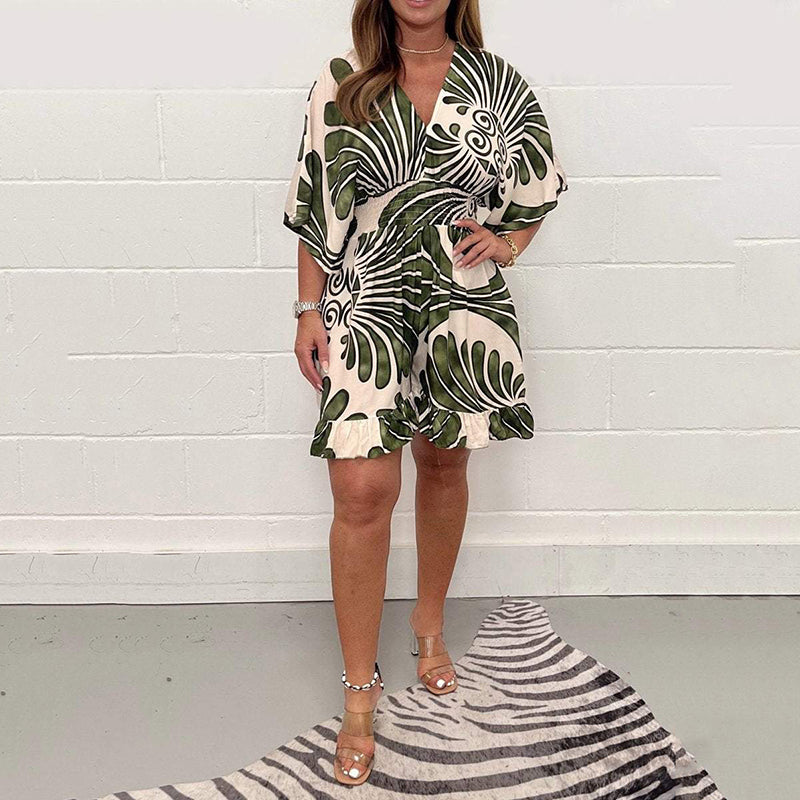 🔥Nové bestsellery 🔥Dámský krátký overal s rostlinným potiskem-TAB