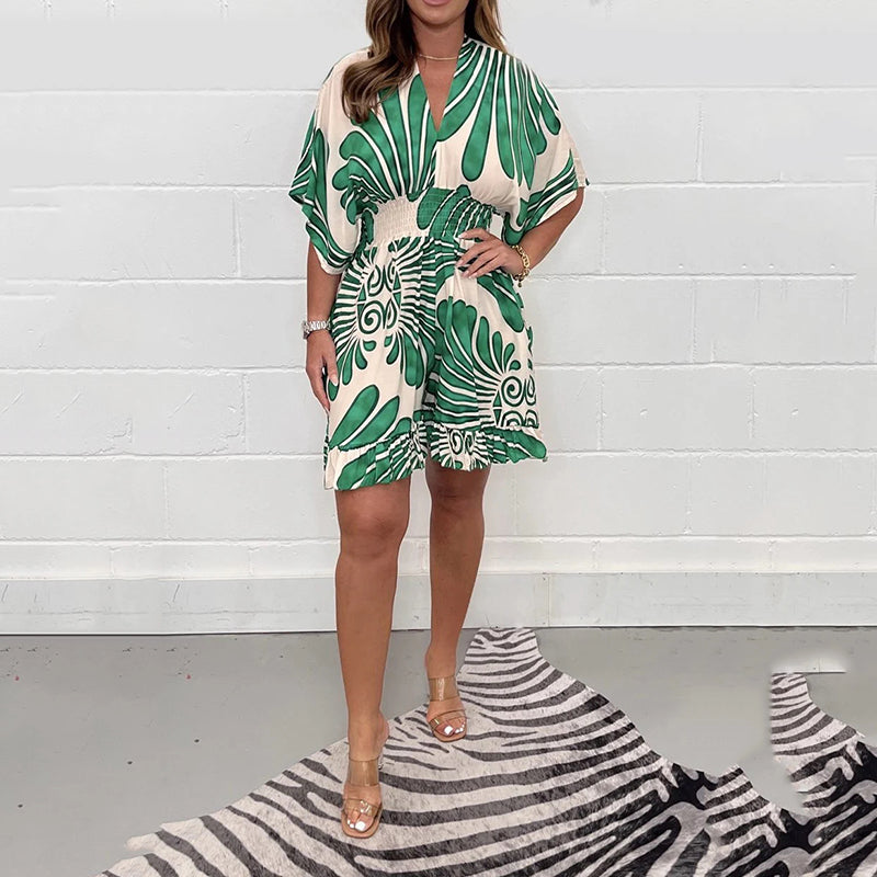 🔥Nové bestsellery 🔥Dámský krátký overal s rostlinným potiskem-TAB