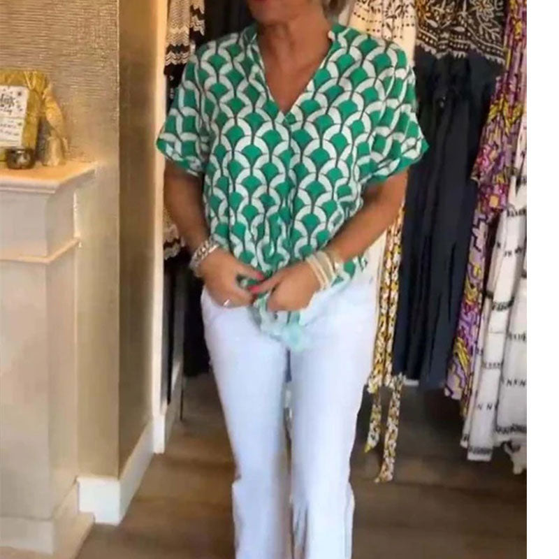 💖Ležérní top s krátkým rukávem a výstřihem do V