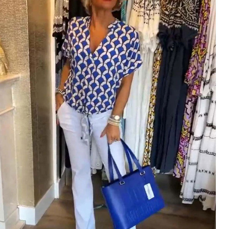 💖Ležérní top s krátkým rukávem a výstřihem do V