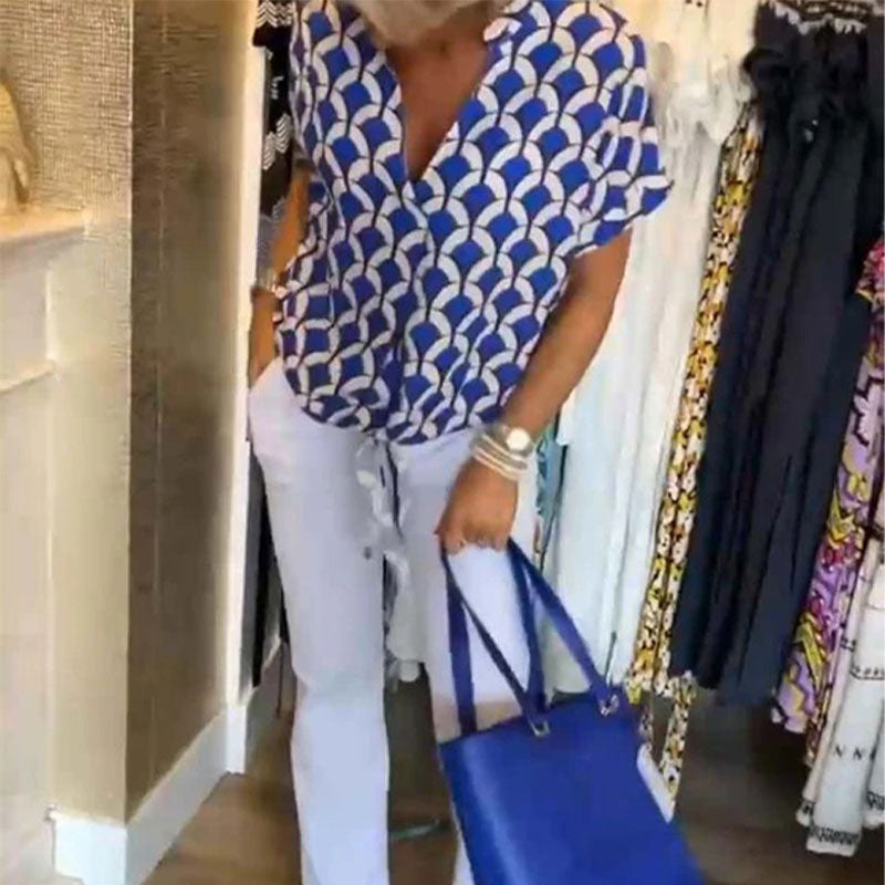 💖Ležérní top s krátkým rukávem a výstřihem do V