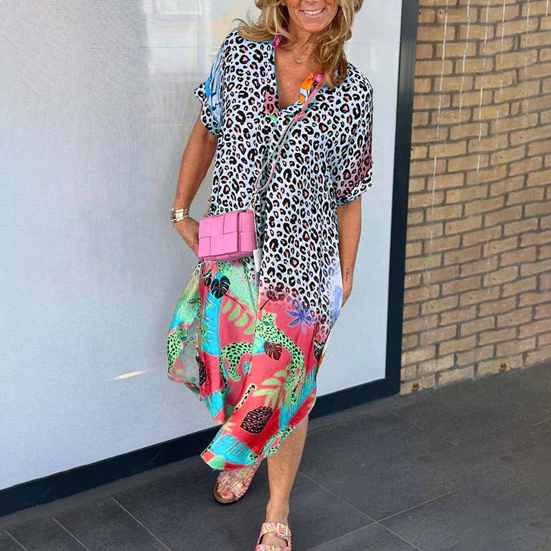 Letní prodyšné volné šaty s výstřihem do V