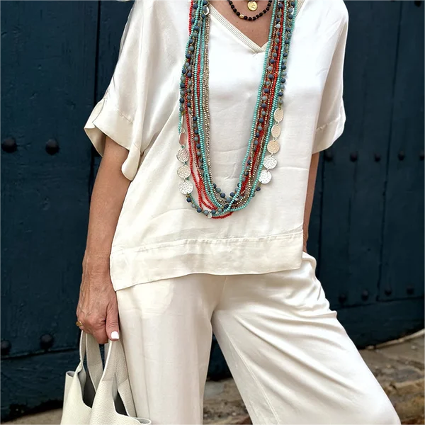 💝 Top s krátkým rukávem a širokými nohavicemi, 2dílná sada✨