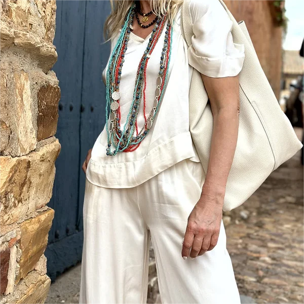 💝 Top s krátkým rukávem a širokými nohavicemi, 2dílná sada✨