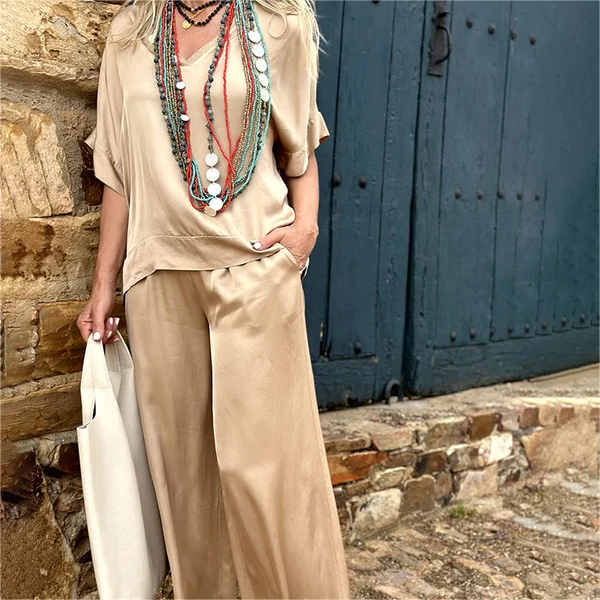 💝 Top s krátkým rukávem a širokými nohavicemi, 2dílná sada✨